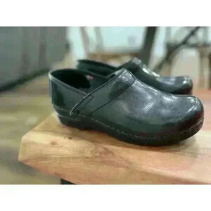 Sanita Signature Original Black Sparkle Glitter Patent Leather Danish Clog,sz 39